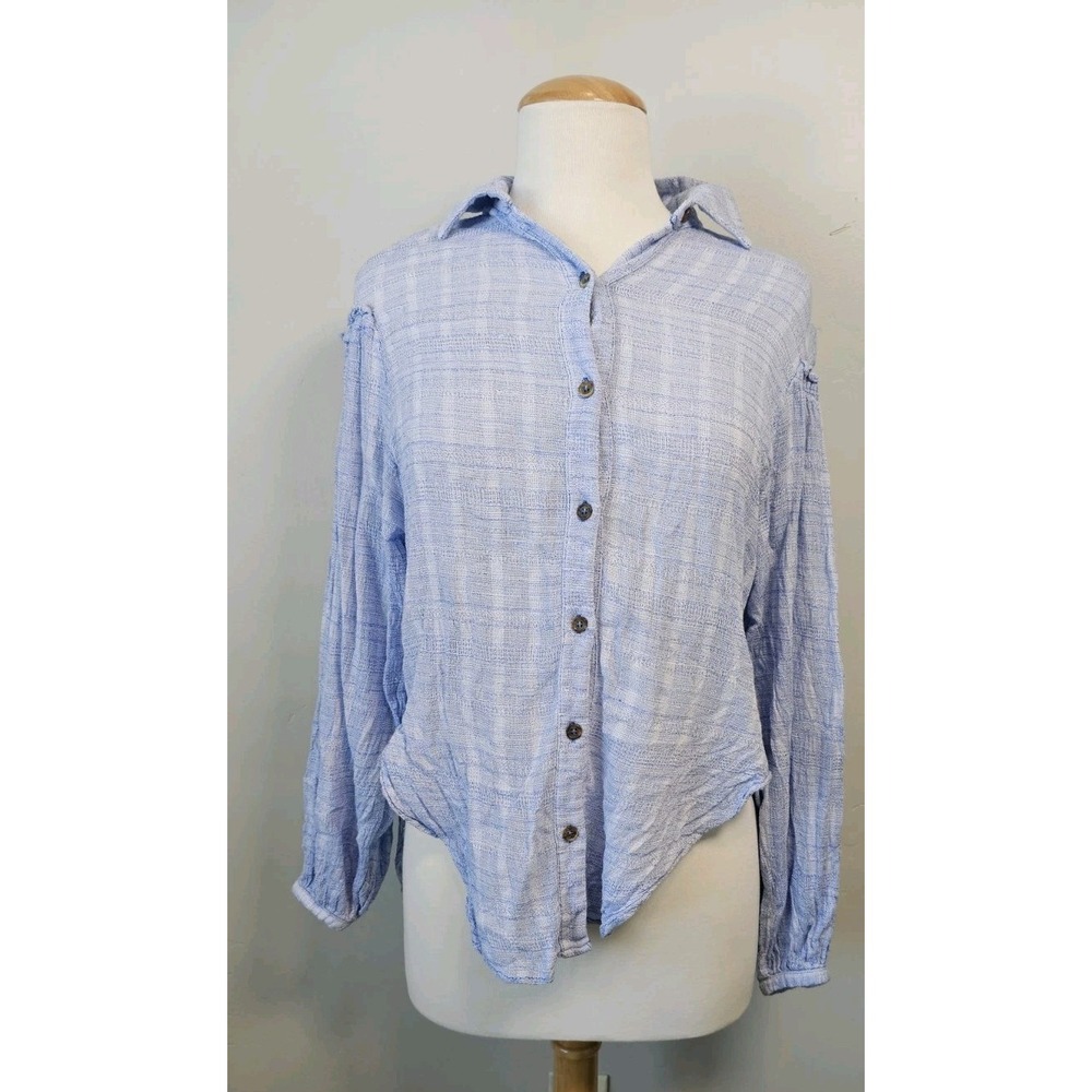 Free People Headed To The Highland Button Down Top Small Light Blue Boho